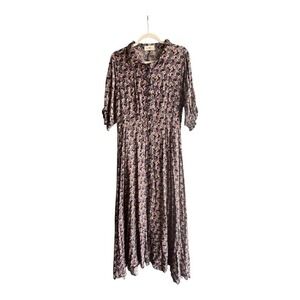 Natural Life floral midi dress size L navy ditsy print button down